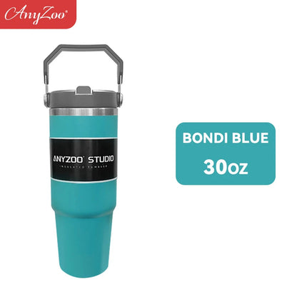 Raspberry Eurybia stainless steel 900ml tumbler with a sleek, insulated design for hot and cold beverages.