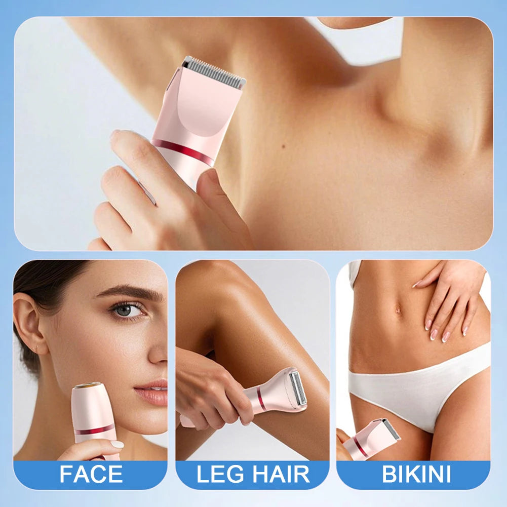 Women’s Maroon Asteria 3-in-1 electric hair epilator, shaver, and trimmer, portable wireless device for smooth hair removal.