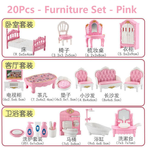 Set of 24 brown miniature dollhouse furniture accessories for kids&