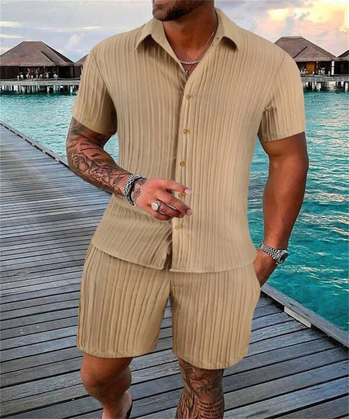 Raspberry Eurybia Irie Men beach shorts set, stylish swimwear with vibrant patterns, perfect for beach and poolside wear.