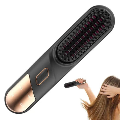 Maroon Asteria fast heating negative ion hair straightening brush with a sleek handle and bristle design for smooth, straight hair.