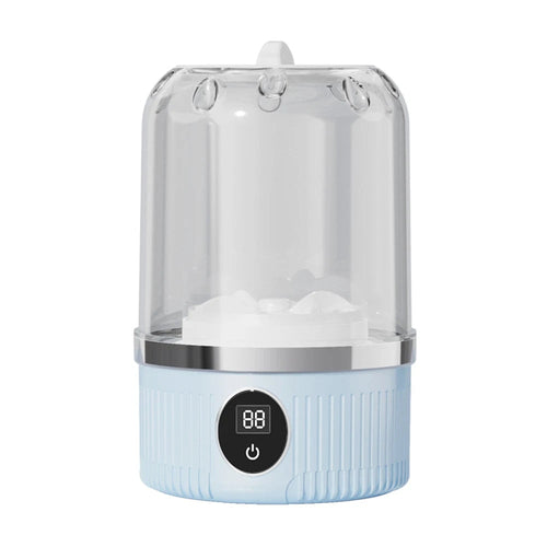 Portable Maroon Asteria mini washing machine for underwear and socks, compact home appliance with a white exterior and control panel.