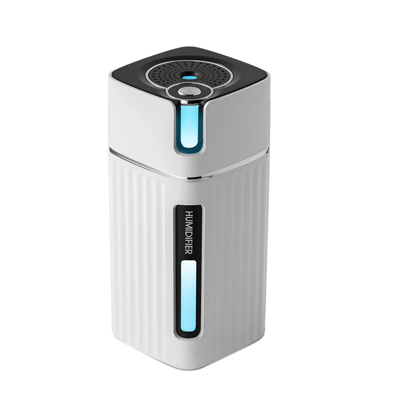 Maroon Asteria 300ml air humidifier with cool mist and color LED light, ideal for home improvement and aromatic relaxation.