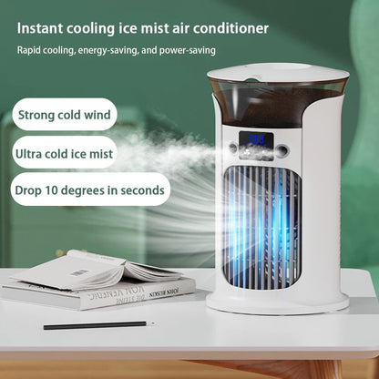 Maroon Asteria portable rechargeable quiet cool air fan with humidifier on a desktop, ideal for home improvement.