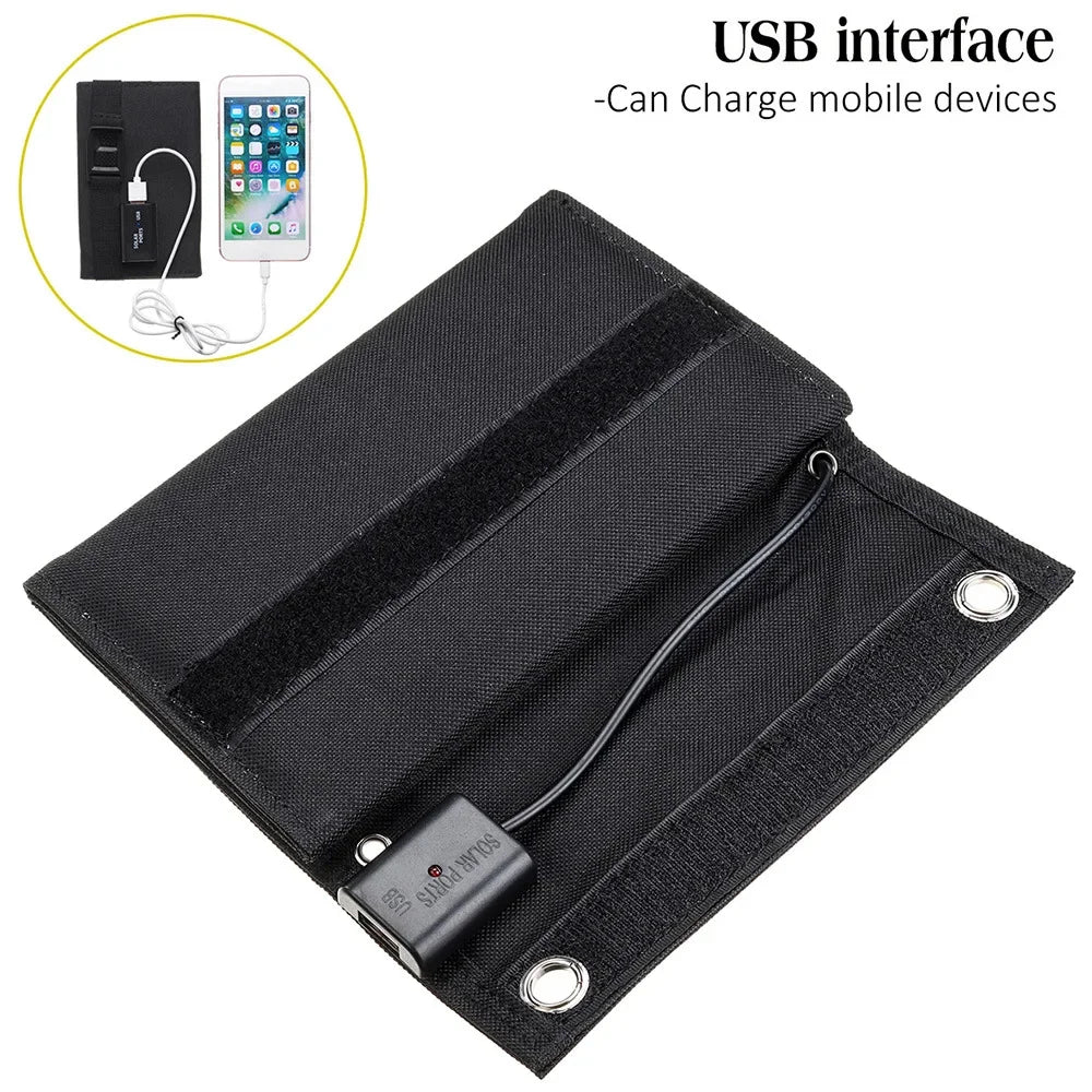 Yellow Pandora portable solar panel with USB charging port, ideal for outdoor sports and cellphone power on the go.