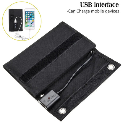 Yellow Pandora portable solar panel with USB charging port, ideal for outdoor sports and cellphone power on the go.