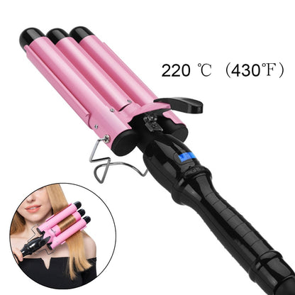 Maroon Asteria triple barrel 25mm hair waver curling iron with fast heating and 220℃ temperature for creating beach waves