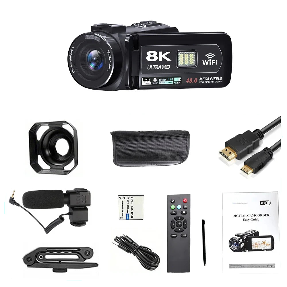 8K Digital Video Camera 64GB Card Included Black