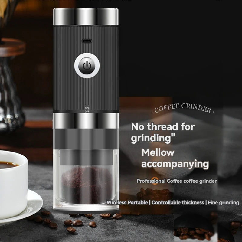 Maroon Asteria portable electric coffee grinder with USB charging, compact wireless kitchen appliance for grinding coffee beans.