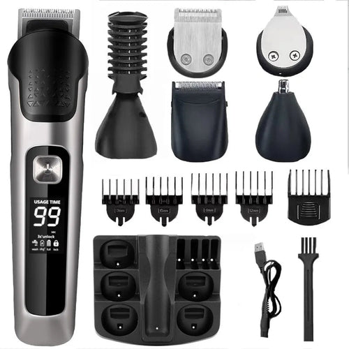 Maroon Asteria all-in-one hair trimmer and beard grooming kit with electric shaver for men, suitable for body and facial hair.