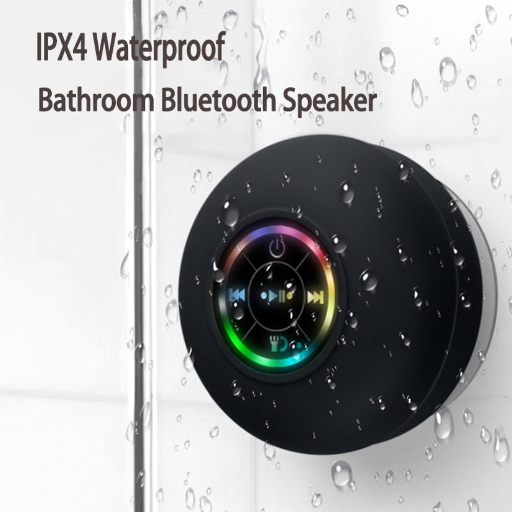 Mini Waterproof RGB Bluetooth speaker by Yellow Pandora, showing colorful LED lights and compact design for portable audio.