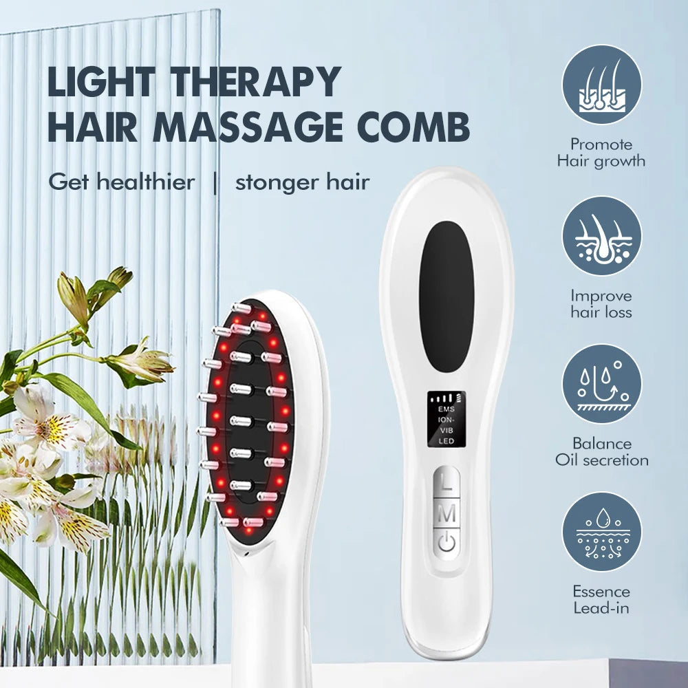 Maroon Asteria electric infrared massage comb for hair growth, with vibrating head and 5V power, designed for haircare.