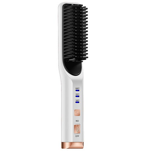Maroon Asteria portable wireless hair straightener and curling iron with ion comb, USB rechargeable for versatile hair styling.