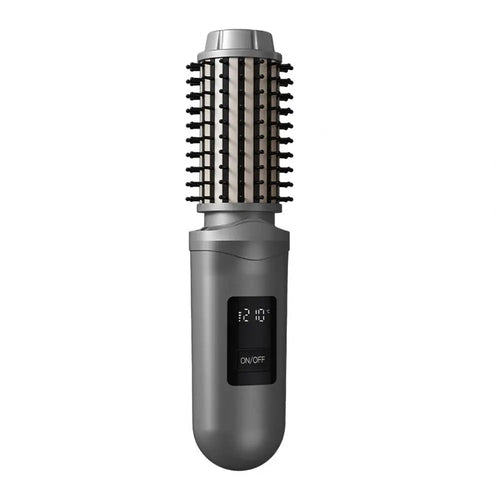 Maroon Asteria cordless USB rechargeable travel hair curling iron brush with heated round barrel for styling.