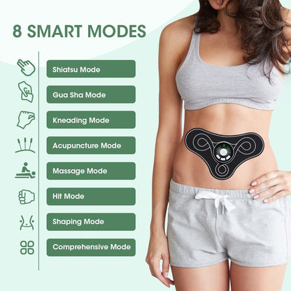 Maroon Asteria EMS electric massager for pain relief on neck, back, and legs, promoting health and muscle relaxation.
