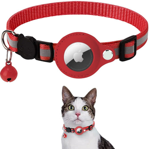 Reflective Yellow Pandora Airtag case attached to a pet collar, designed for cats and dogs for visibility and safety during walks.
