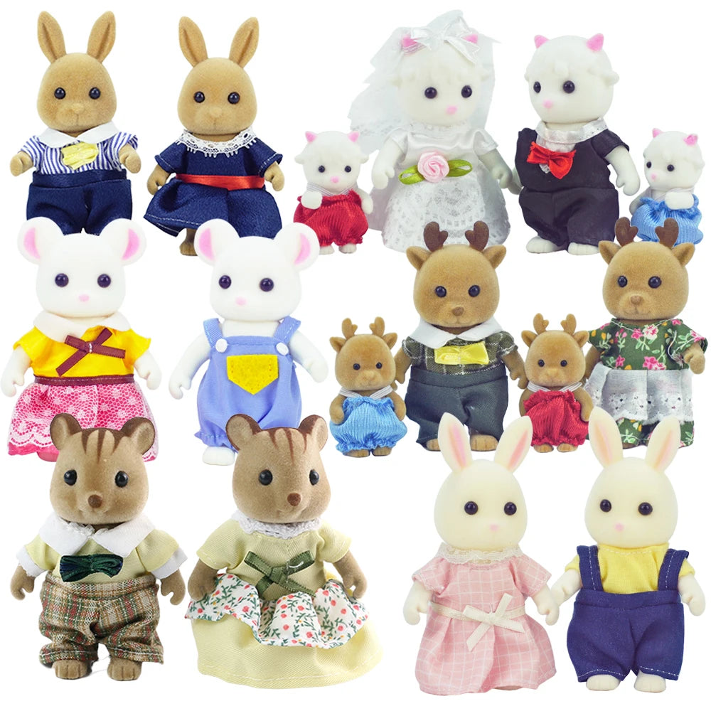 Cute rabbit doll from AliExpress, part of a 1/12 micro dollhouse collection, featuring reindeer, sheep, elephant, and squirrel figures.