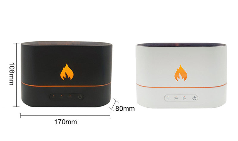 Yellow Pandora essential oil diffuser with flaming effect and timer, showcasing a sleek design and ambient lighting in a modern setting.