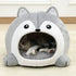 Yellow Pandora cartoon fox-themed pet house bed with cozy fabric, designed for small pets to rest comfortably.