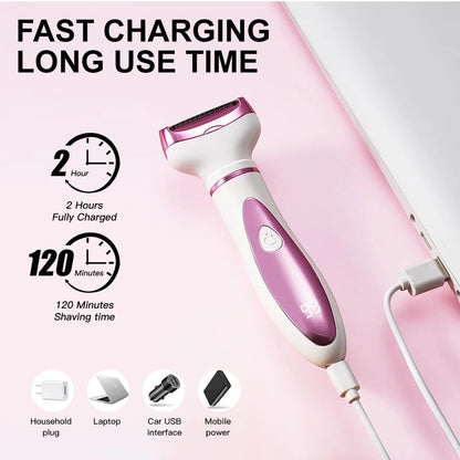 Maroon Asteria 4-in-1 electric lady shaver for painless body hair removal, featuring multiple attachments for smooth skin.