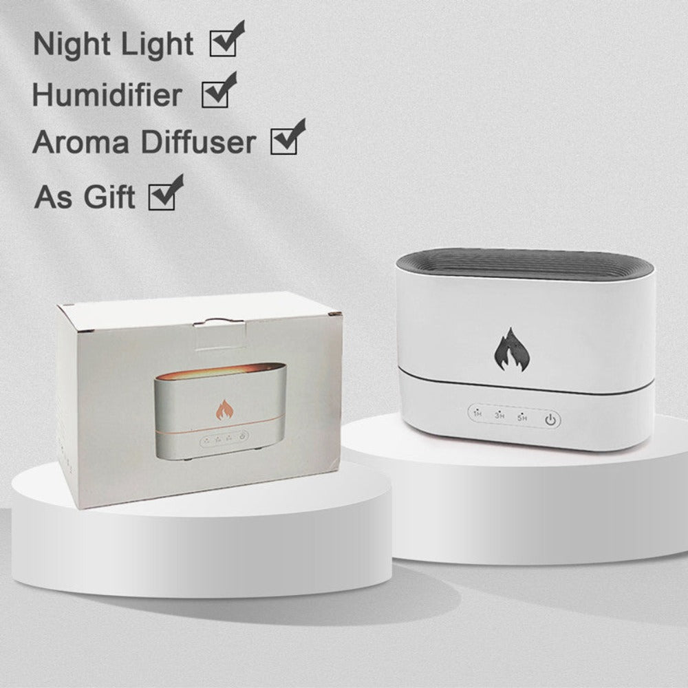 Yellow Pandora essential oil diffuser with flaming effect, timer, and sleek design for aromatherapy and ambient lighting.