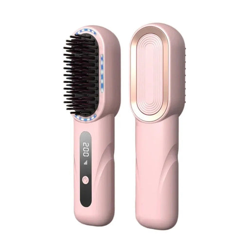 Maroon Asteria wireless hair straightener with shrink design and Type-C charging, featuring a straight hair comb for sleek styling.