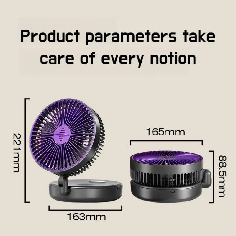 Maroon Asteria 6-inch foldable glow-in-the-dark USB fan, quiet desktop fan for home decor, with multifunctional and mute features