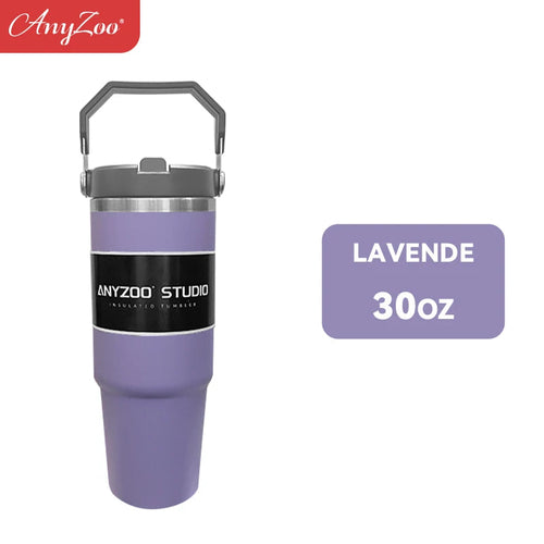 Stainless steel Raspberry Eurybia 900ml tumbler with a sleek, matte finish and secure lid, ideal for beverages on the go.
