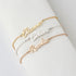 Green Millie cursive name bracelet, personalized jewelry for her, featuring elegant script and adjustable chain design.