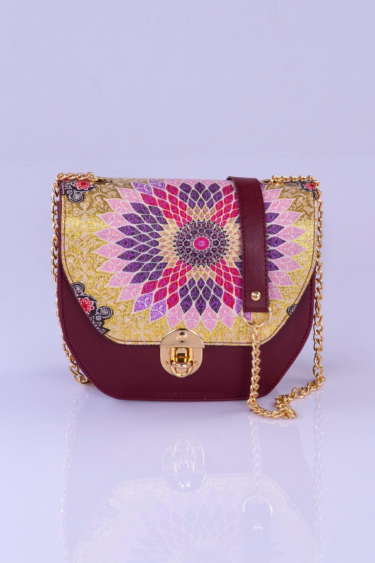 Elegant handmade Oriental crossbody handbag by Chocolate Eros featuring mosaic design and intricate craftsmanship.