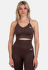 Coffee-colored Pear Juniper Shape Seamless Sports Bra featuring a supportive front design and comfortable fit.
