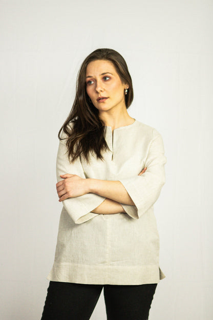 Asphalt grey linen oversize top by Magenta Sugarplum, featuring a relaxed fit and casual style for Tops &amp; Blouses.