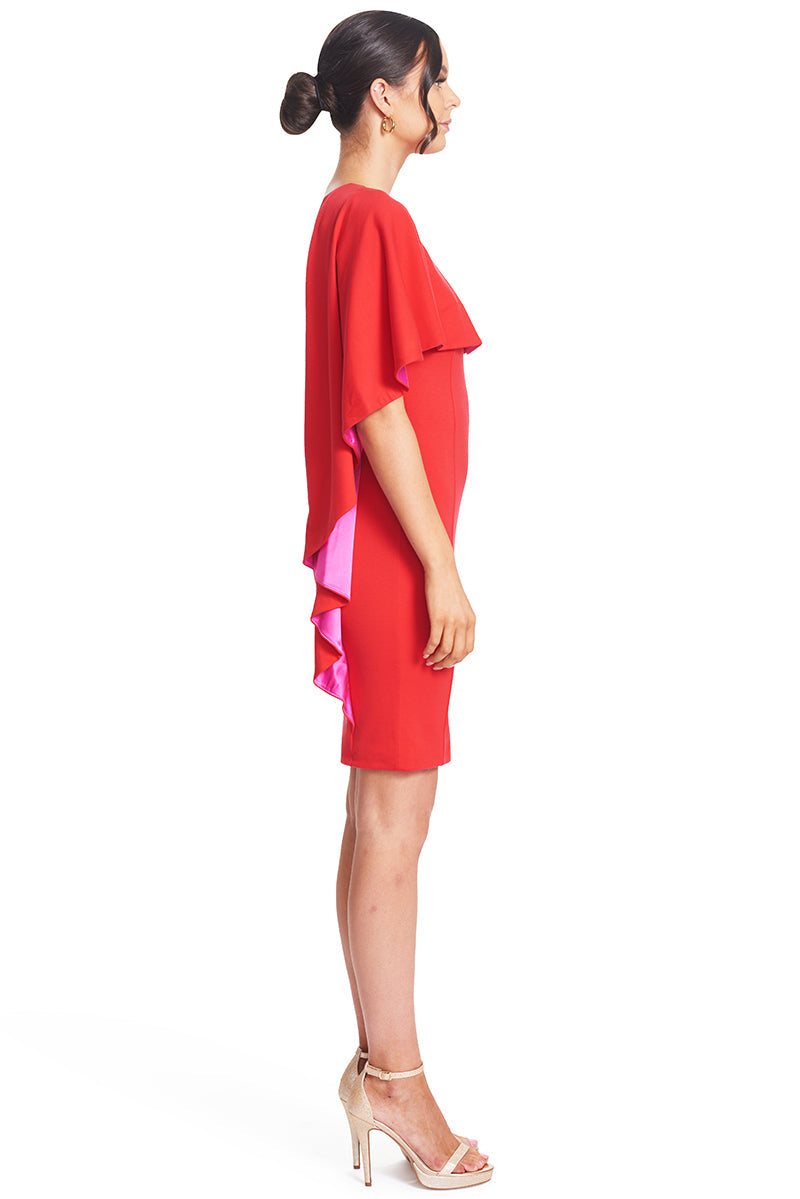 Red Shero asymmetric cape dress by Peach Dionysus, women&