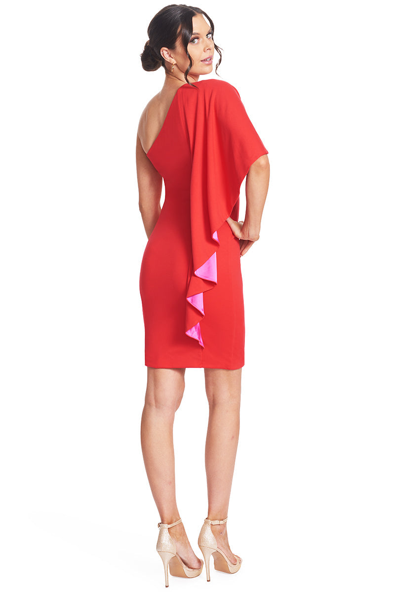 Red Shero asymmetric cape dress by Peach Dionysus, a women&