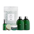 Green Saffron The Ultimate Hydrating Haircare System, bottle and tube with hair strands displaying healthy, shiny, moisturized hair.