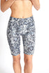 Azure Thanatos snake print biker shorts laid flat, showcasing the bold snake pattern and stretchy fabric for a stylish, fitted look.