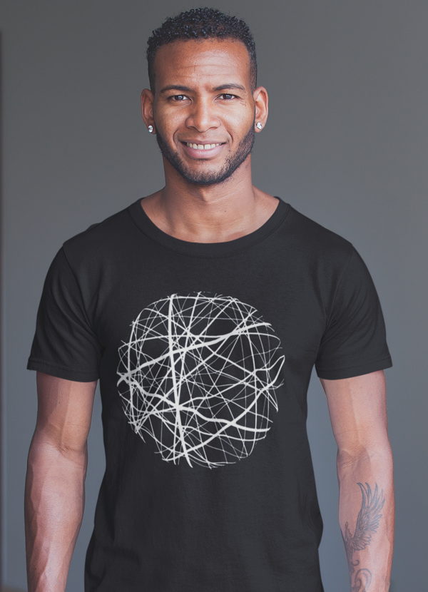 Black Sphere T-shirt by Scorpius featuring a round geometric sphere graphic on the front.