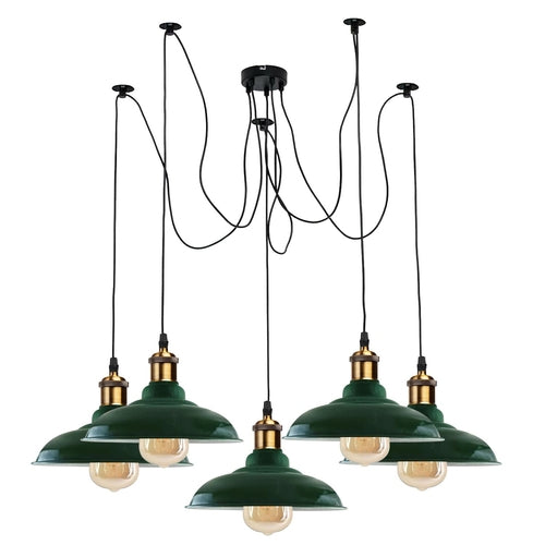 Industrial Spider adjustable multi-arm pendant light with five E27 bulbs by Sangria Angel, featuring a modern industrial lighting fixture.