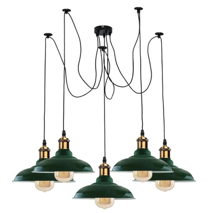 Industrial Spider adjustable multi-arm pendant light with five E27 bulbs by Sangria Angel, featuring a modern industrial lighting fixture.