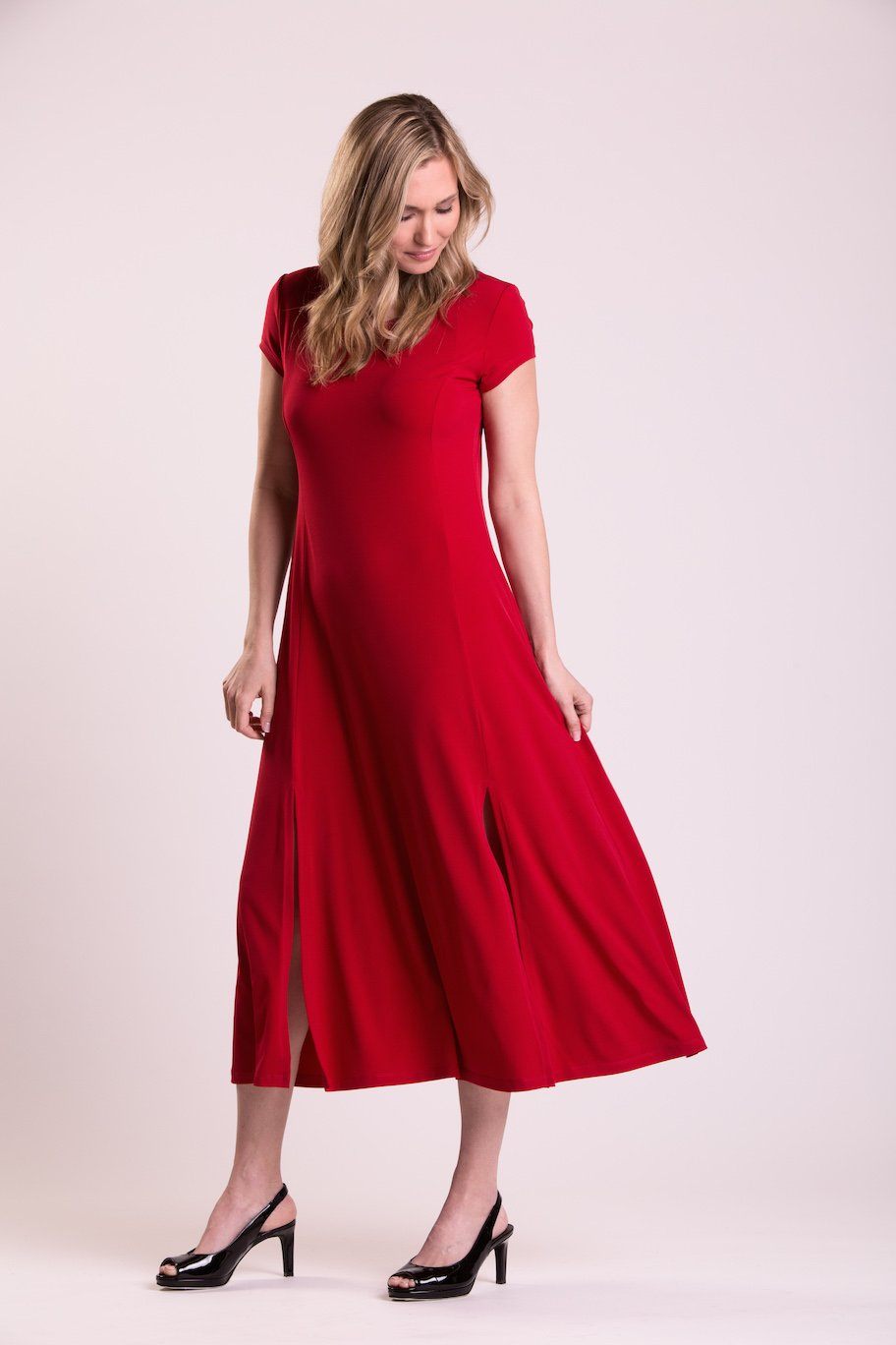 Red St. Tropez dress by Purple Mango for women, featuring a stylish and elegant design, displayed on a mannequin.