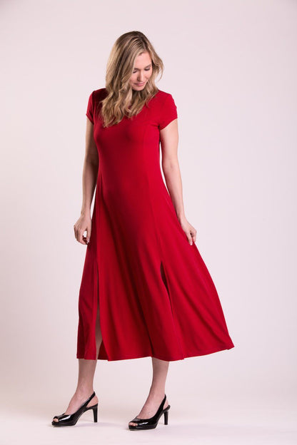 Red St. Tropez dress by Purple Mango for women, featuring a stylish and elegant design, displayed on a mannequin.