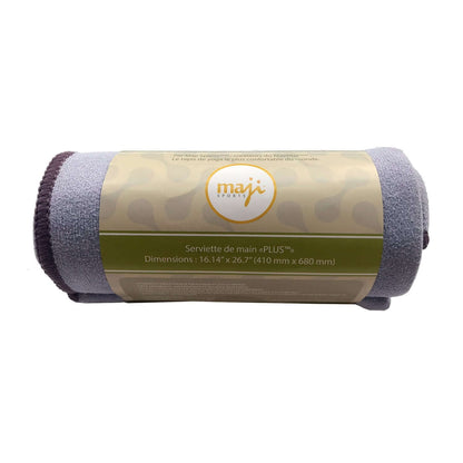 Black Lavender Maji Sports premium microfiber hot yoga hand towel with suede texture, ideal for absorbing sweat during workouts.