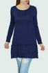 Navy long sleeve pleated bottom tunic dress by Yellow Hera, featuring a relaxed fit and elegant pleats.