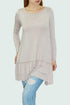 Beige long sleeve pleated bottom tunic dress by Yellow Hera, featuring a relaxed fit and stylish design.