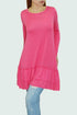 Yellow Hera long sleeve pleated bottom coral tunic dress with a relaxed fit and elegant design.
