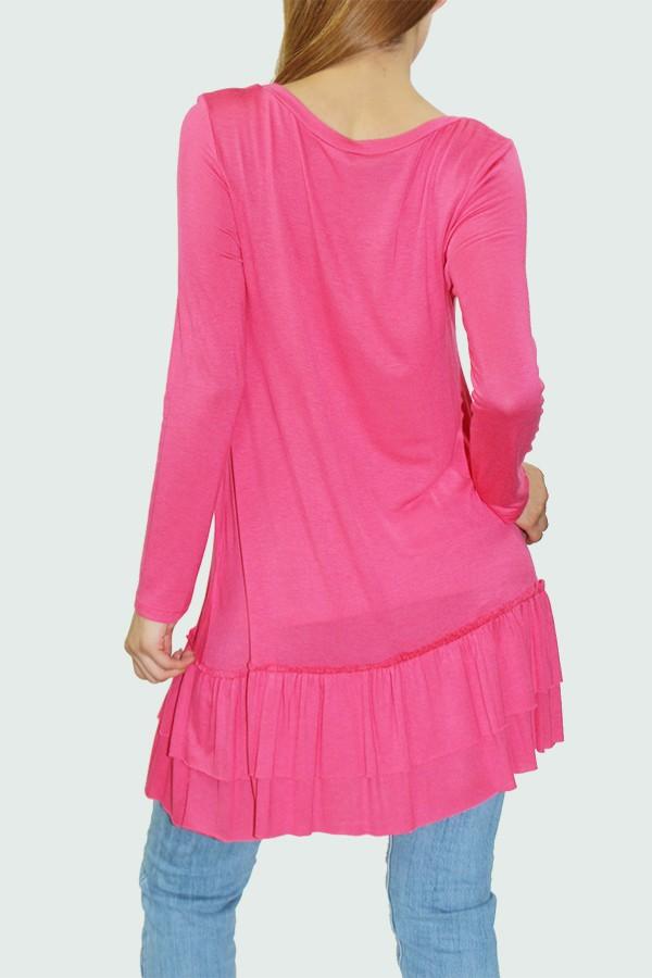 Yellow Hera coral long sleeve pleated bottom tunic dress with a relaxed fit and elegant design, shown on a mannequin.
