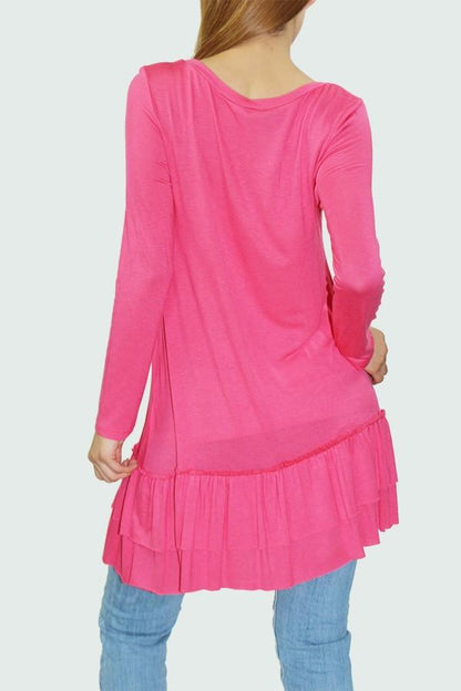 Yellow Hera coral long sleeve pleated bottom tunic dress with a relaxed fit and elegant design, shown on a mannequin.