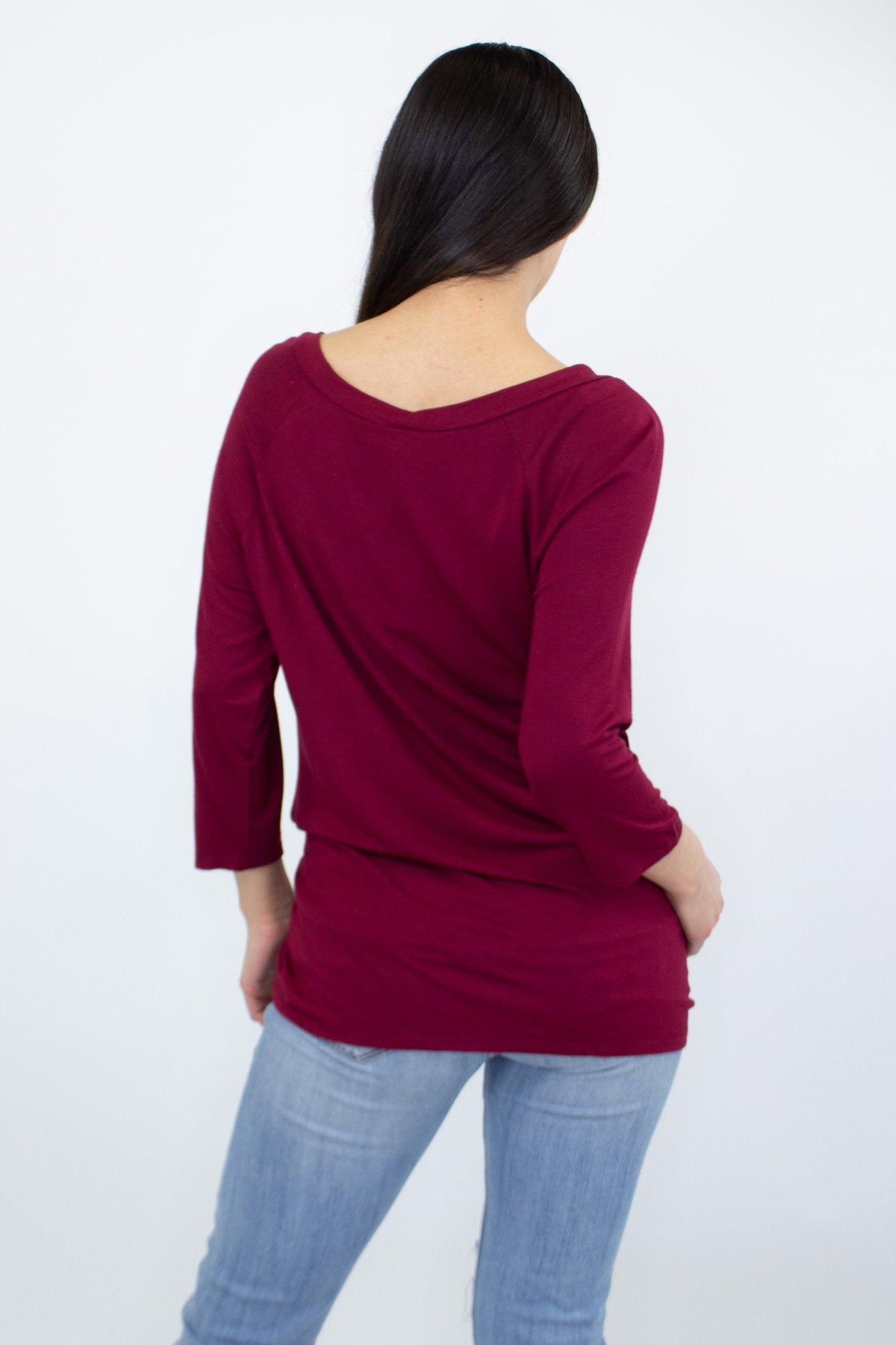Yellow Hera twisted front comfortable wine-colored top, stylish women&