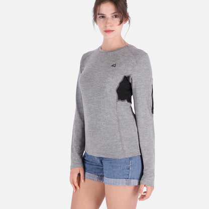 Gray Rose Hemera QuickDry LS Shirt for women, a breathable activewear long-sleeve T-shirt suitable for workouts and outdoor activities.