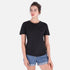 Woman wearing Rose Hemera QuickDry black activewear shirt, lightweight and breathable athletic T-shirt for workout or casual wear.